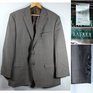 Lauren Ralph Lauren Suit Jacket 40R Windowpane 100% Wool Luxury Sportcoat Blazer